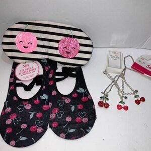 Justice For Girls Cherry Sleep Mask Slippers Necklace & BFF Bracelet Set